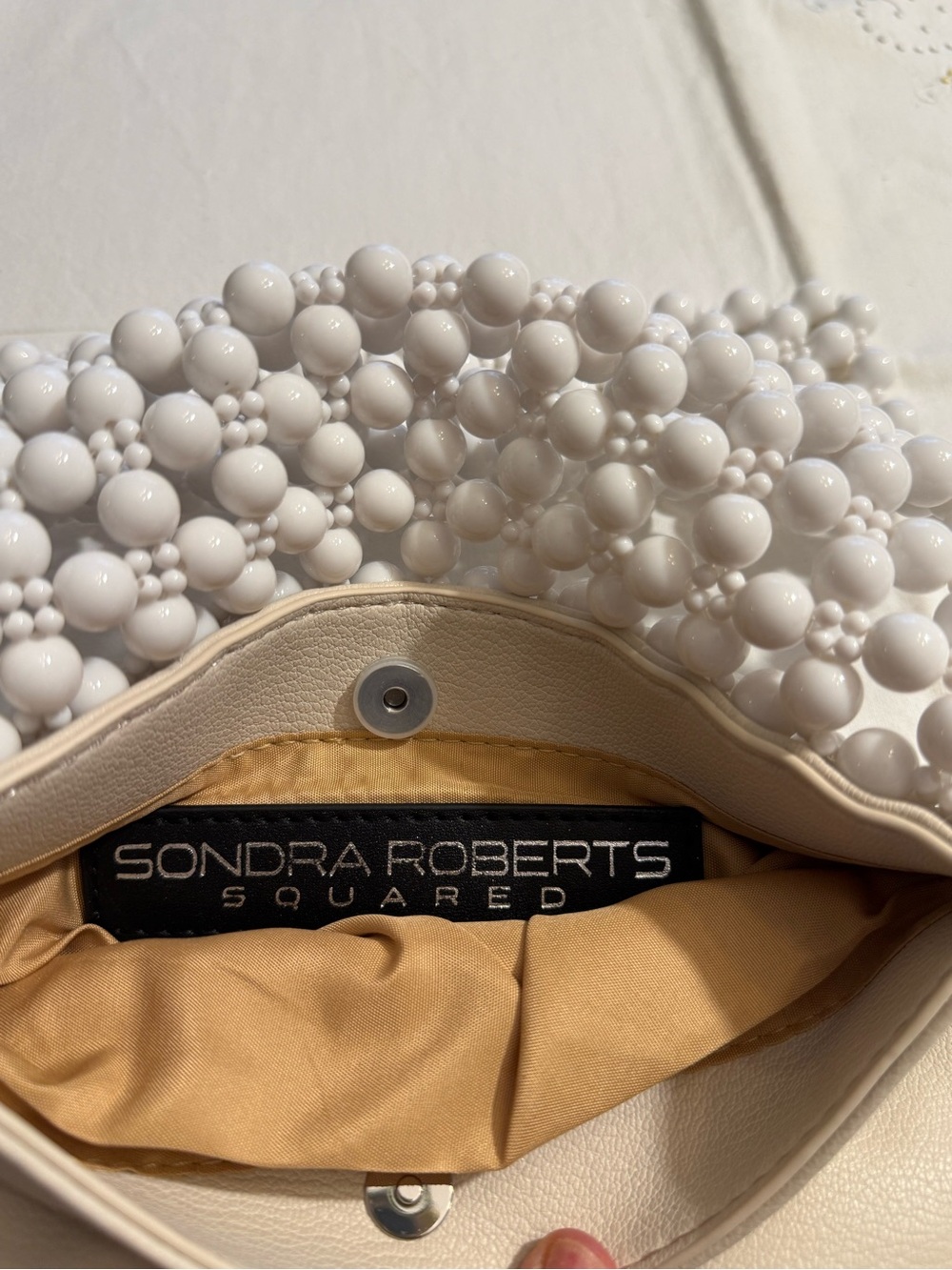 Sondra Roberts White Beaded Evening Clutch